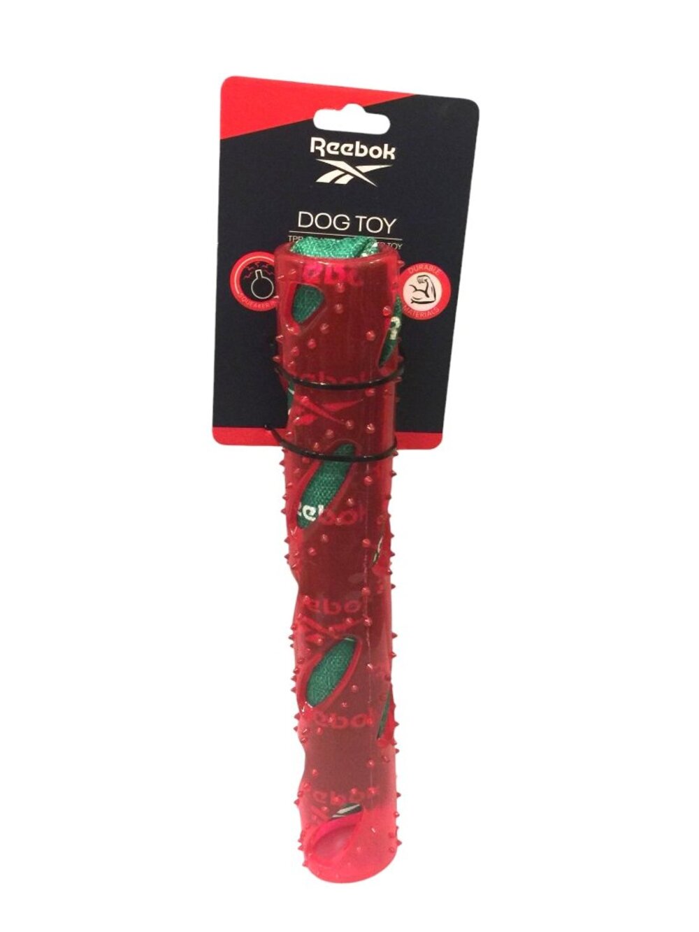 Reebok Holiday TPR Coated Fetch Dog Toy Squeak Crinkle Red Green